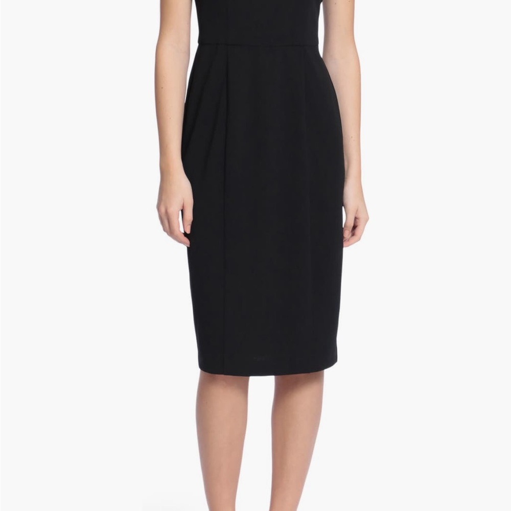 Maggy London Classic Black Ruffle Mock Neck Sheath Dress